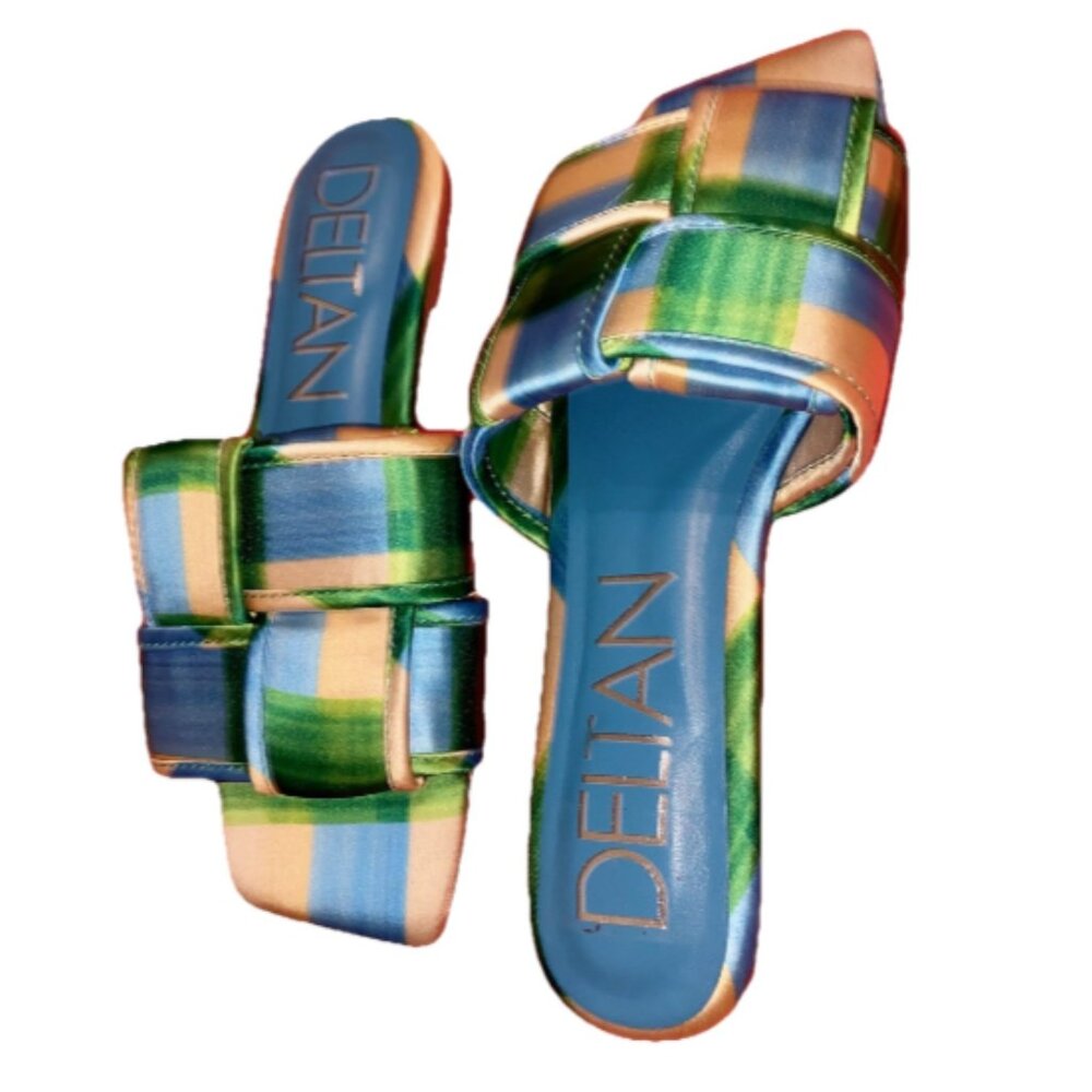 Deltan Ariel Woven Satin Flat Sandals Slides Ladies Size 6M
